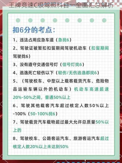 王牌竞速C级驾照科目一全面汇总解析