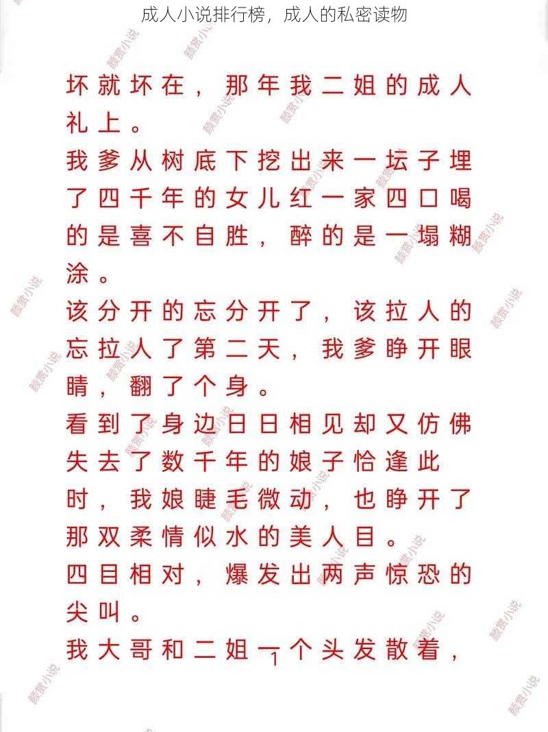 成人小说排行榜,成人的私密读物