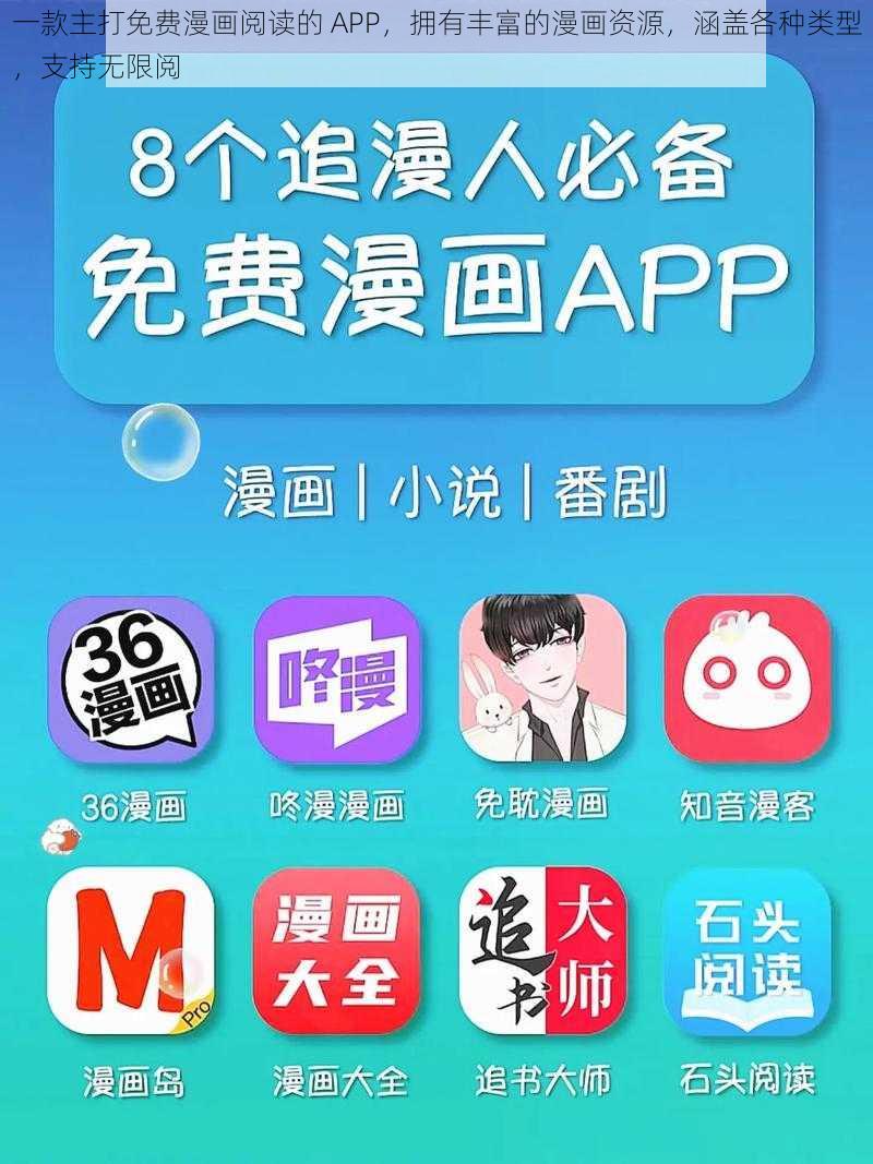 一款主打免费漫画阅读的 APP,拥有丰富的漫画资源,涵盖各种类型,支持无限阅