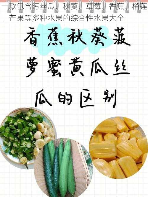 一款包含污丝瓜、秋葵、草莓、香蕉、榴莲、芒果等多种水果的综合性水果大全
