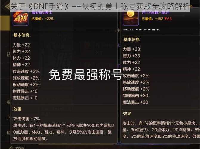 关于《DNF手游》——最初的勇士称号获取全攻略解析