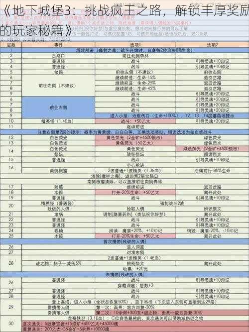《地下城堡3:挑战疯王之路,解锁丰厚奖励的玩家秘籍》