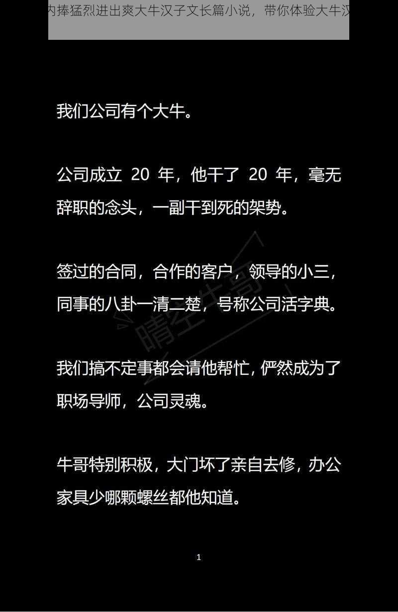 粗大的内捧猛烈进出爽大牛汉子文长篇小说,带你体验大牛汉子的激情生活