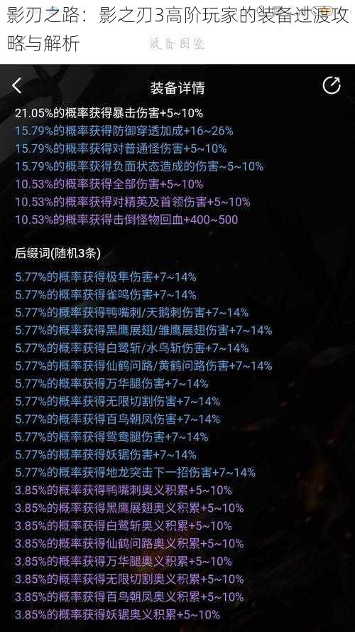 影刃之路:影之刃3高阶玩家的装备过渡攻略与解析