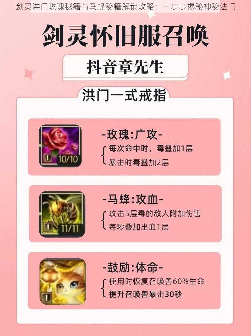 剑灵洪门玫瑰秘籍与马蜂秘籍解锁攻略:一步步揭秘神秘法门