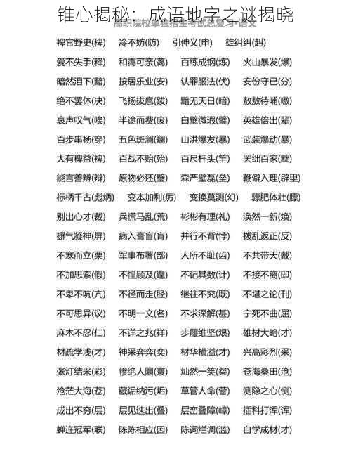 锥心揭秘:成语地字之谜揭晓