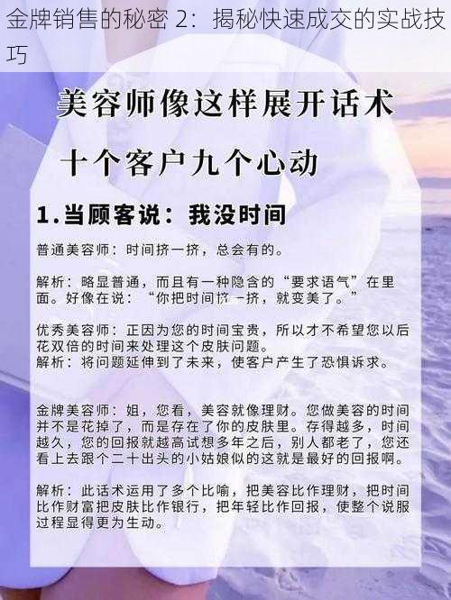 金牌销售的秘密 2:揭秘快速成交的实战技巧