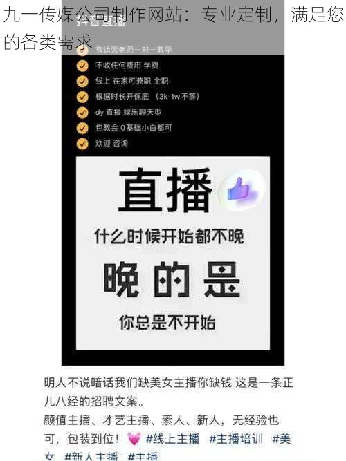 九一传媒公司制作网站:专业定制,满足您的各类需求