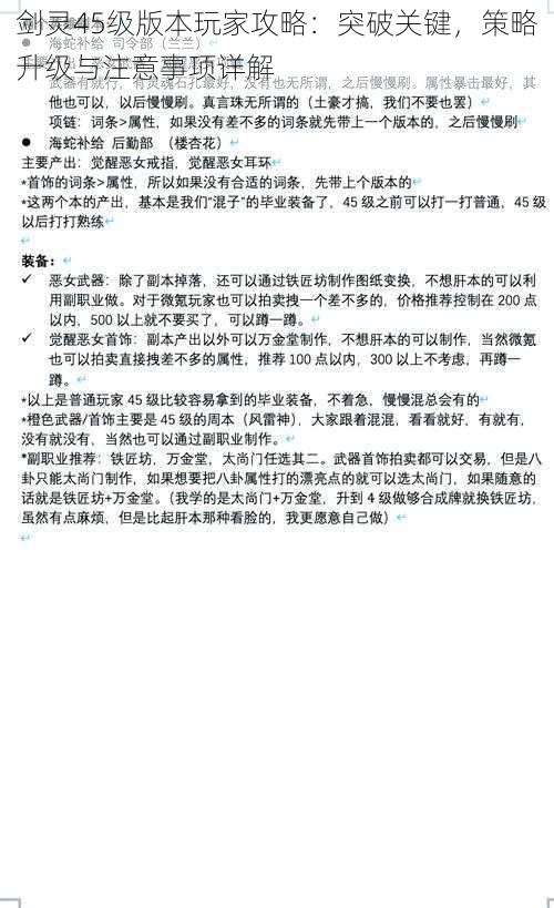 剑灵45级版本玩家攻略:突破关键,策略升级与注意事项详解