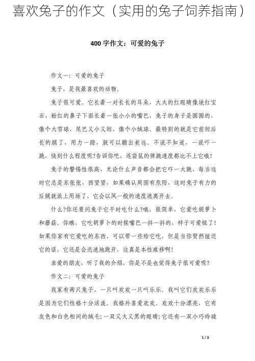 喜欢兔子的作文(实用的兔子饲养指南)