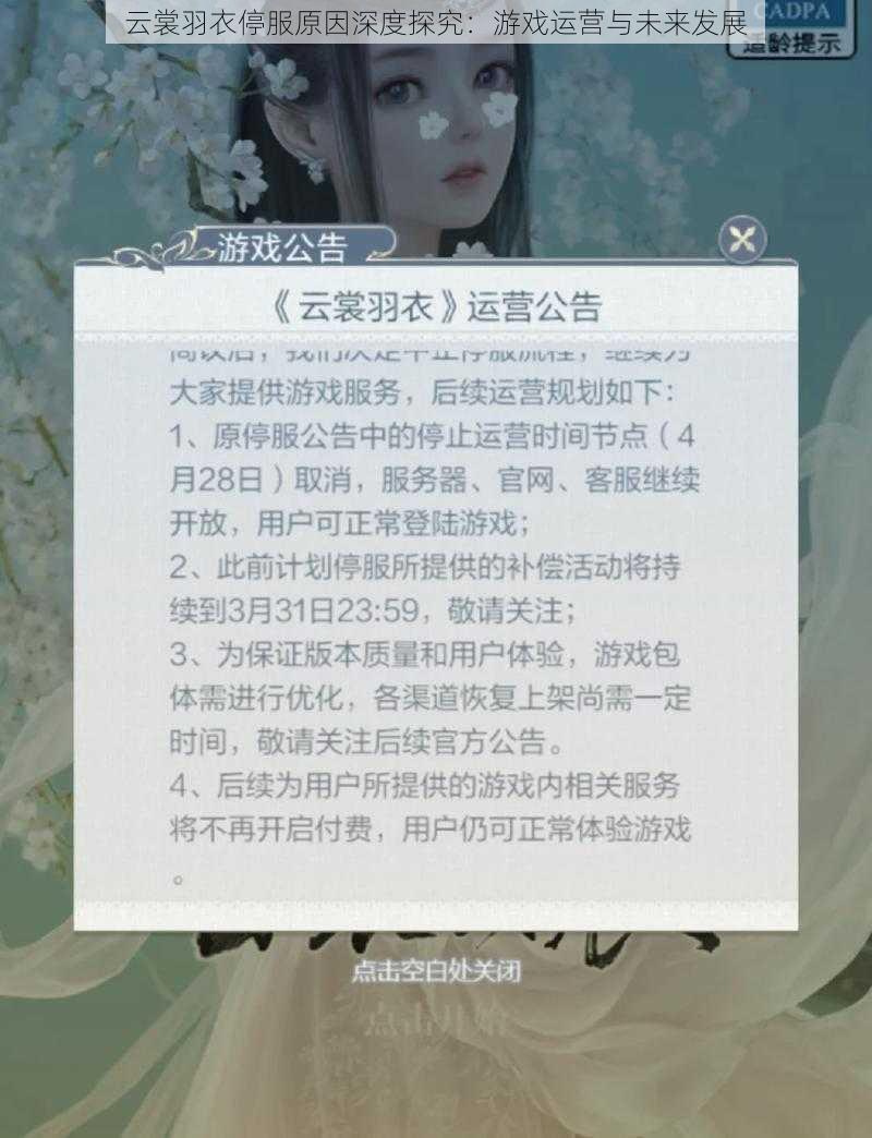 云裳羽衣停服原因深度探究:游戏运营与未来发展