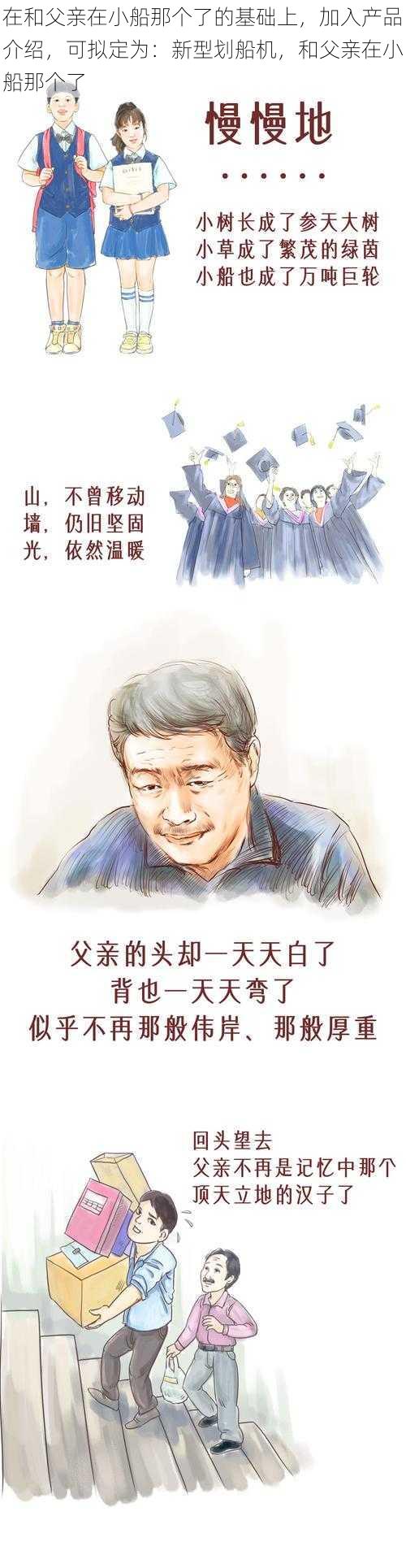 在和父亲在小船那个了的基础上,加入产品介绍,可拟定为:新型划船机,和父亲在小船那个了