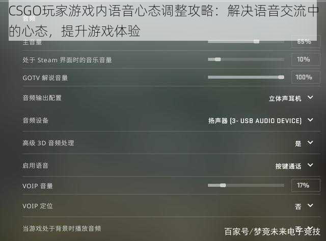 CSGO玩家游戏内语音心态调整攻略:解决语音交流中的心态,提升游戏体验