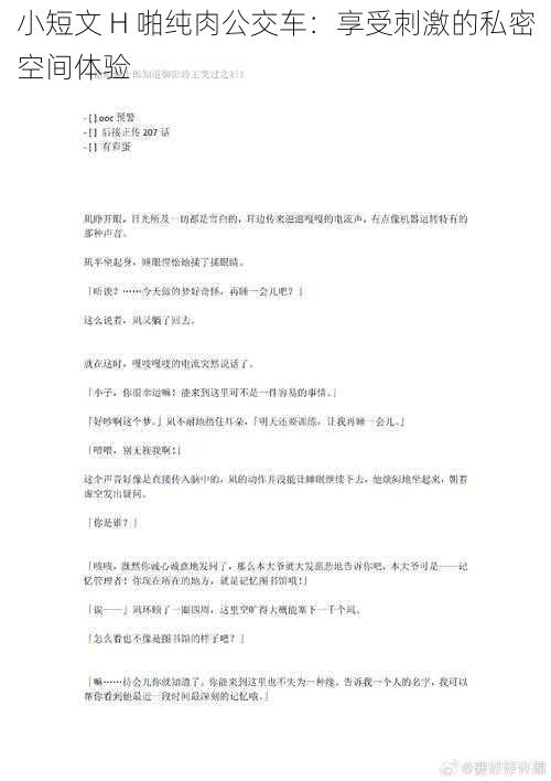 小短文 H 啪纯肉公交车:享受刺激的私密空间体验
