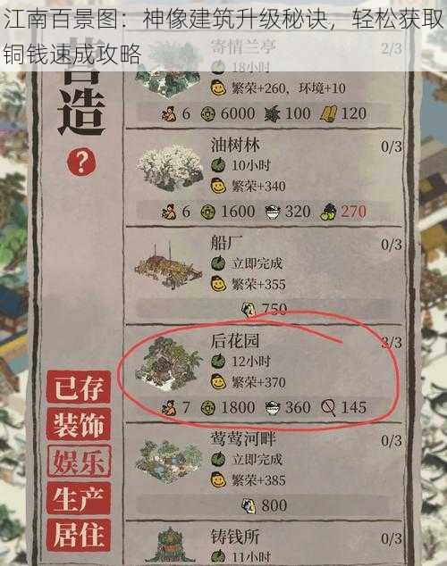 江南百景图:神像建筑升级秘诀,轻松获取铜钱速成攻略