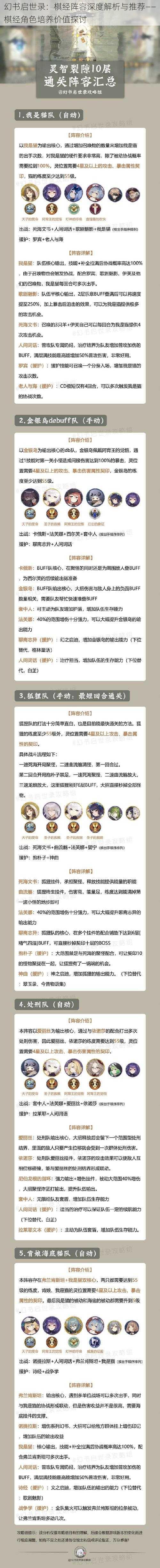 幻书启世录:棋经阵容深度解析与推荐——棋经角色培养价值探讨