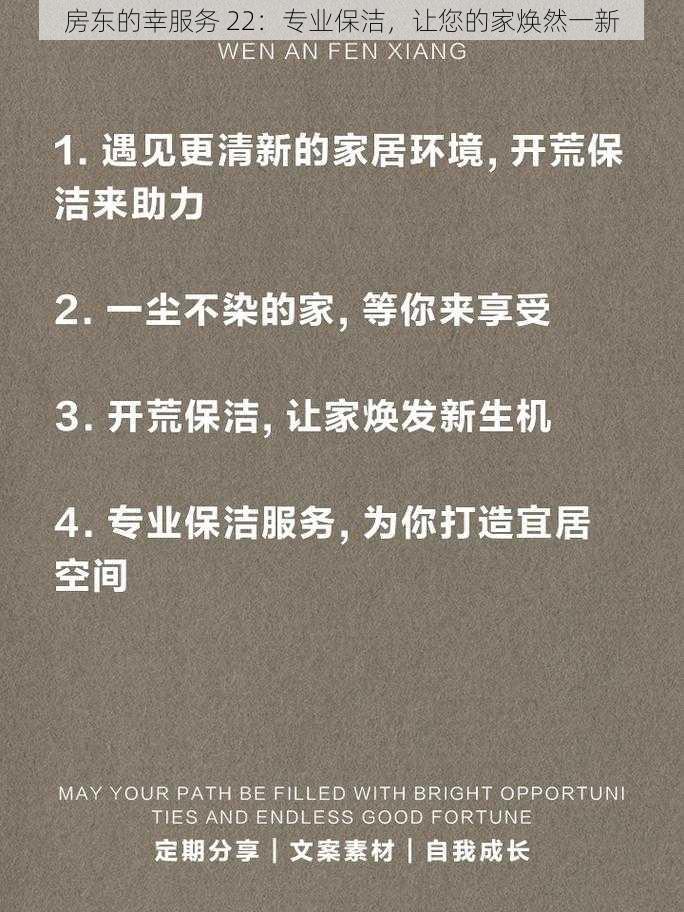 房东的幸服务 22:专业保洁,让您的家焕然一新
