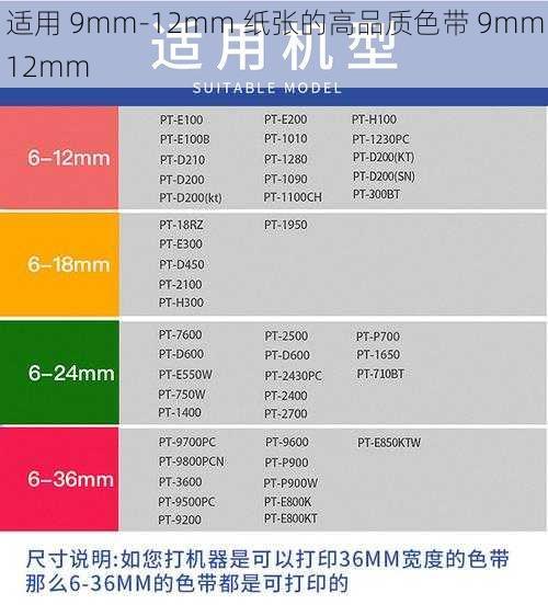 适用 9mm-12mm 纸张的高品质色带 9mm12mm