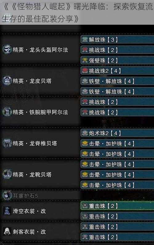 《《怪物猎人崛起》曙光降临:探索恢复流生存的最佳配装分享》