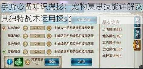 手游必备知识揭秘:宠物冥思技能详解及其独特战术运用探究