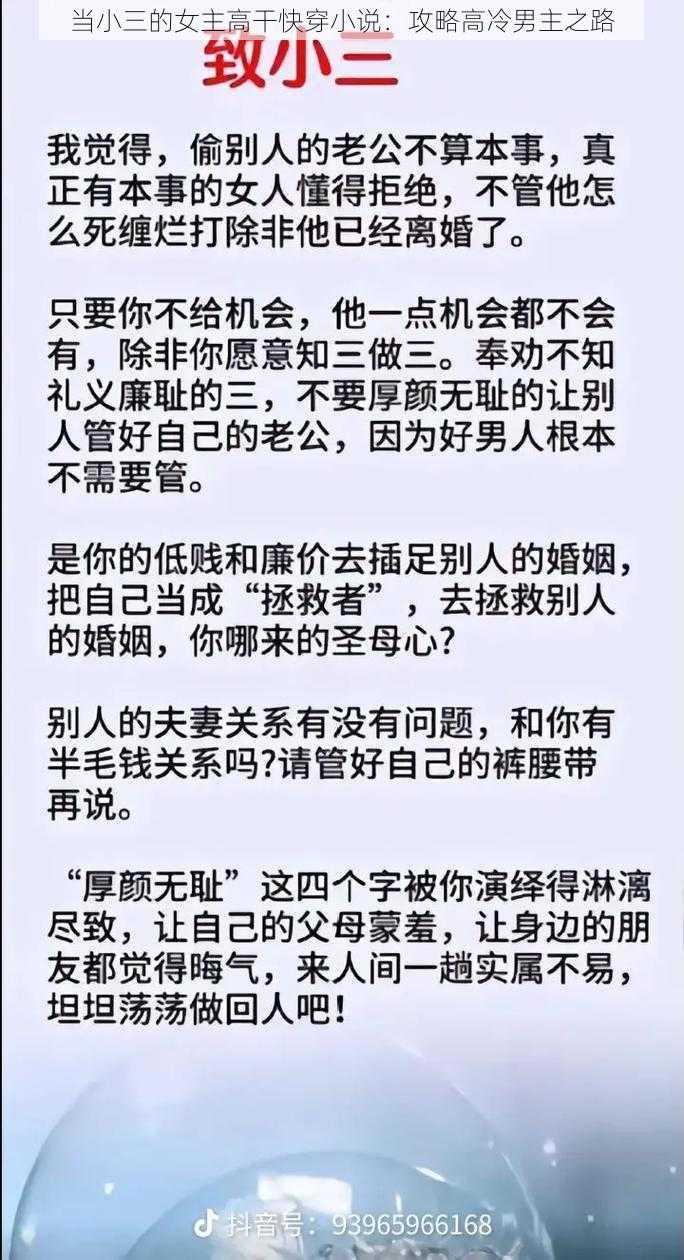当小三的女主高干快穿小说:攻略高冷男主之路