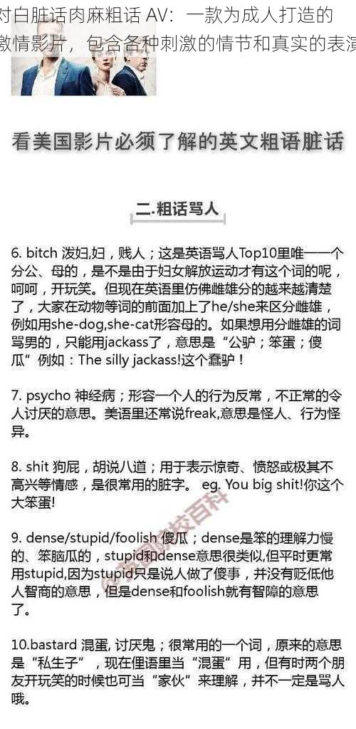 对白脏话肉麻粗话 AV:一款为成人打造的激情影片,包含各种刺激的情节和真实的表演