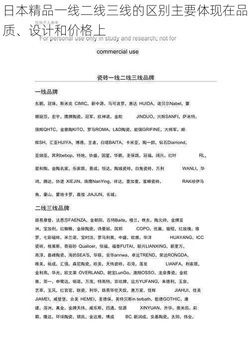 日本精品一线二线三线的区别主要体现在品质、设计和价格上