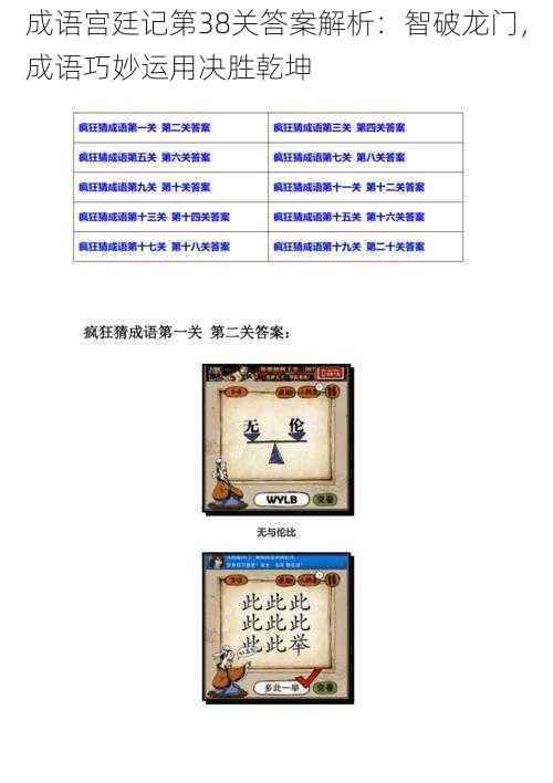 成语宫廷记第38关答案解析:智破龙门,成语巧妙运用决胜乾坤