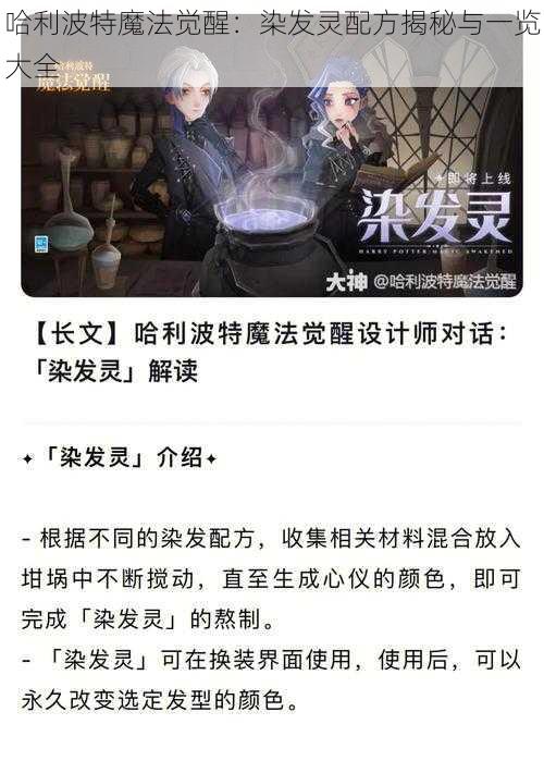 哈利波特魔法觉醒:染发灵配方揭秘与一览大全