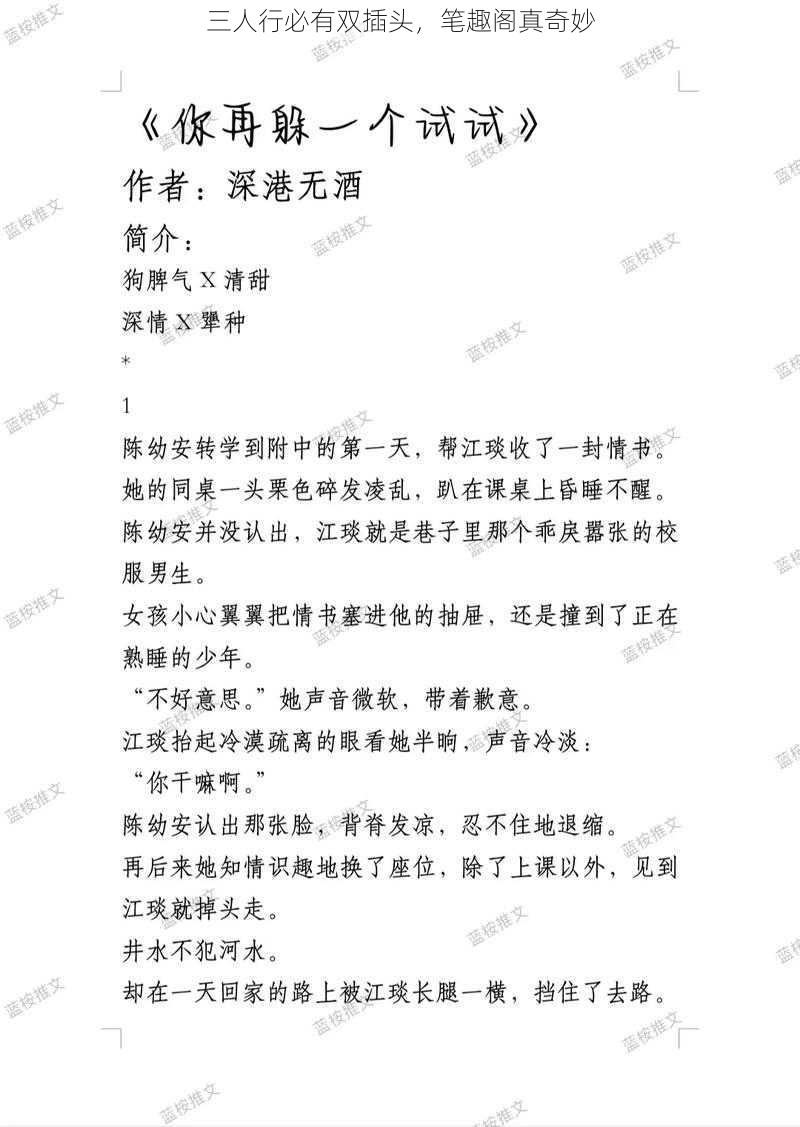 三人行必有双插头,笔趣阁真奇妙