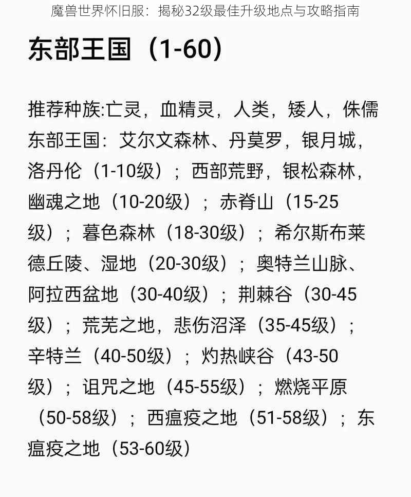 魔兽世界怀旧服:揭秘32级最佳升级地点与攻略指南
