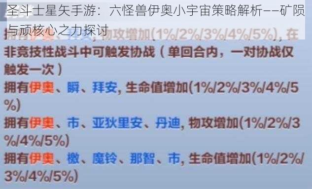 圣斗士星矢手游:六怪兽伊奥小宇宙策略解析——矿陨与顽核心之力探讨