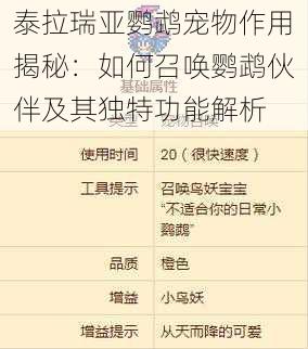 泰拉瑞亚鹦鹉宠物作用揭秘:如何召唤鹦鹉伙伴及其独特功能解析