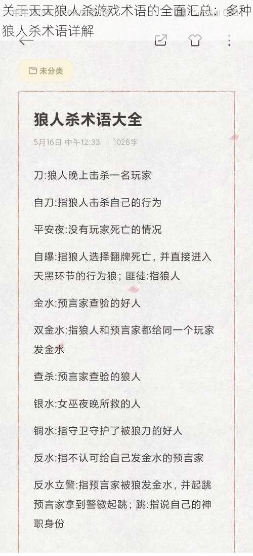 关于天天狼人杀游戏术语的全面汇总:多种狼人杀术语详解