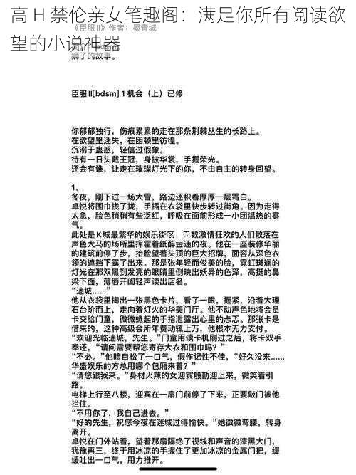 高 H 禁伦亲女笔趣阁:满足你所有阅读欲望的小说神器