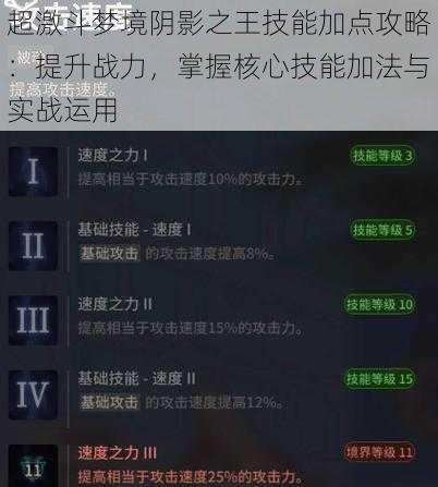 超激斗梦境阴影之王技能加点攻略:提升战力,掌握核心技能加法与实战运用