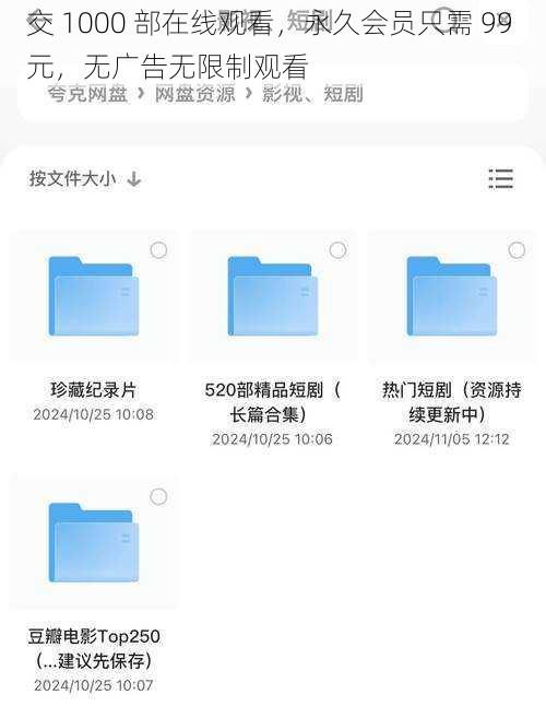 交 1000 部在线观看,永久会员只需 99 元,无广告无限制观看