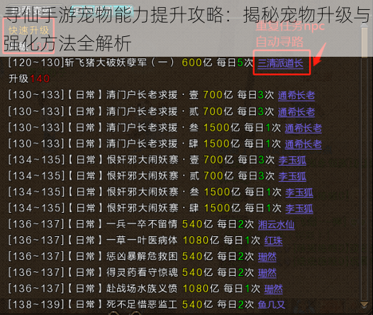 寻仙手游宠物能力提升攻略:揭秘宠物升级与强化方法全解析