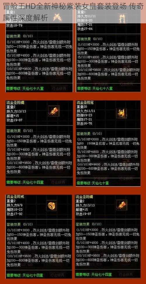 冒险王HD全新神秘紫装女皇套装登场 传奇属性深度解析