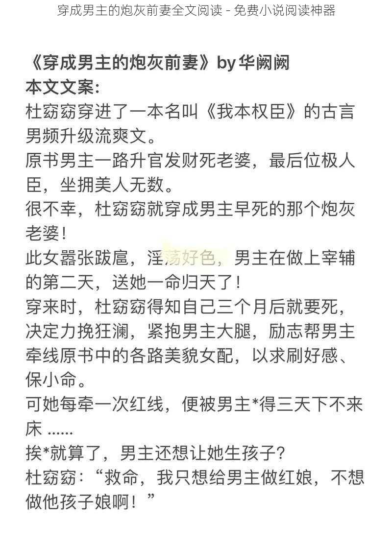 穿成男主的炮灰前妻全文阅读 - 免费小说阅读神器