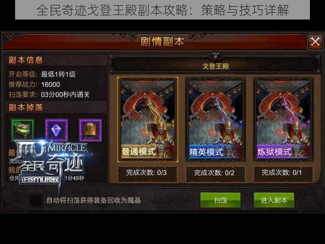 全民奇迹戈登王殿副本攻略:策略与技巧详解