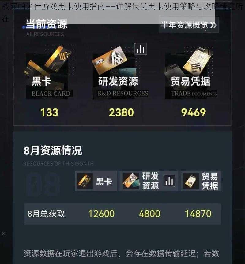 战双帕米什游戏黑卡使用指南——详解最优黑卡使用策略与攻略精髓所在
