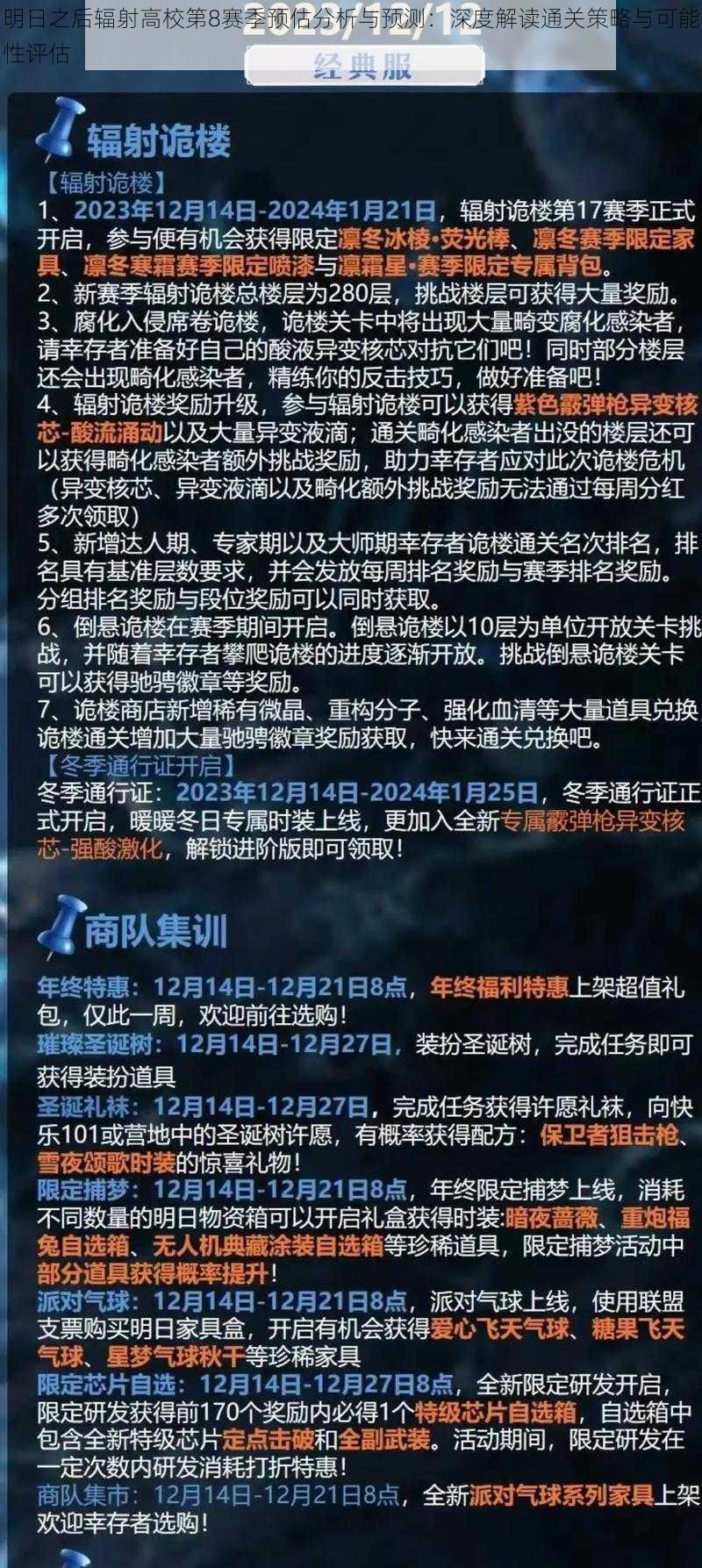 明日之后辐射高校第8赛季预估分析与预测:深度解读通关策略与可能性评估