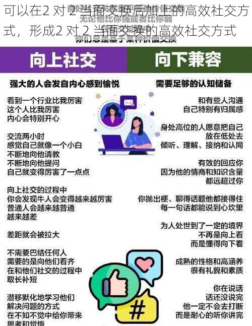 可以在2 对 2 当面交换后加上的高效社交方式,形成2 对 2 当面交换的高效社交方式