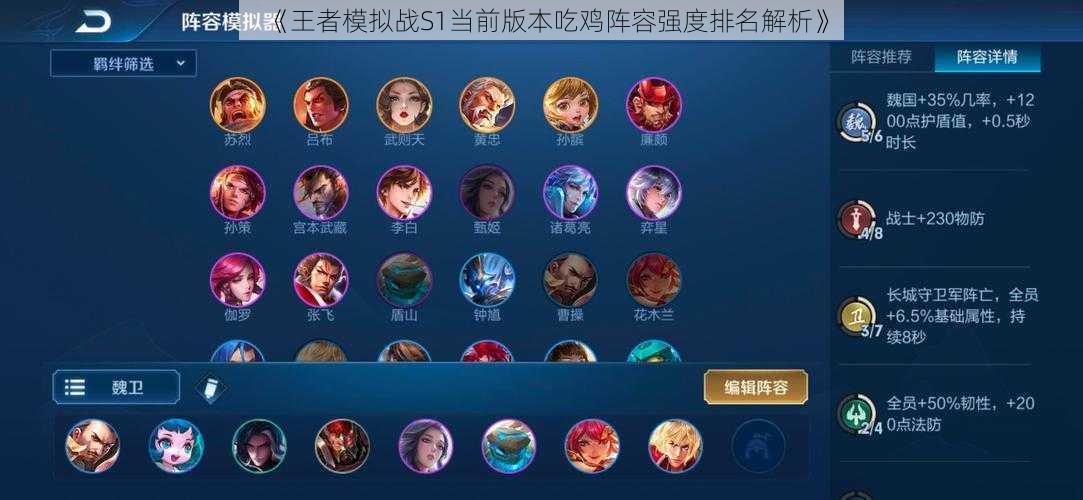 《王者模拟战S1当前版本吃鸡阵容强度排名解析》