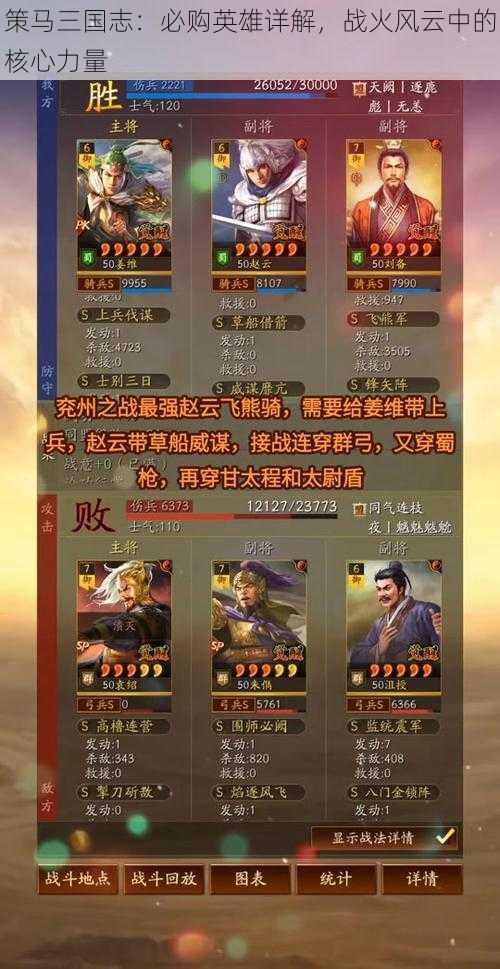 策马三国志:必购英雄详解,战火风云中的核心力量