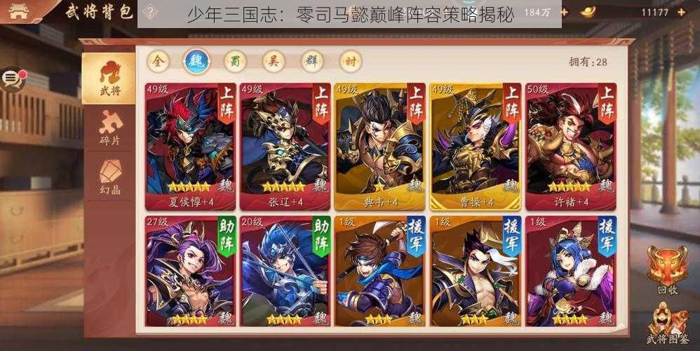 少年三国志:零司马懿巅峰阵容策略揭秘