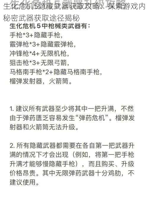 生化危机5隐藏武器获取攻略:探索游戏内秘密武器获取途径揭秘