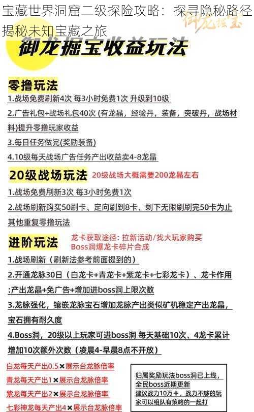 宝藏世界洞窟二级探险攻略:探寻隐秘路径揭秘未知宝藏之旅