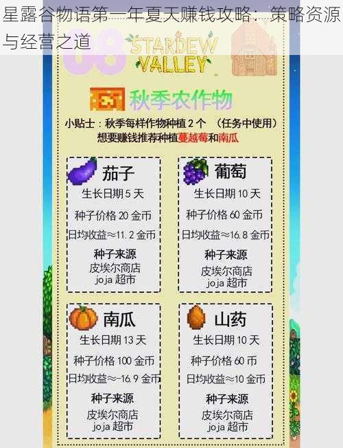 星露谷物语第一年夏天赚钱攻略:策略资源与经营之道
